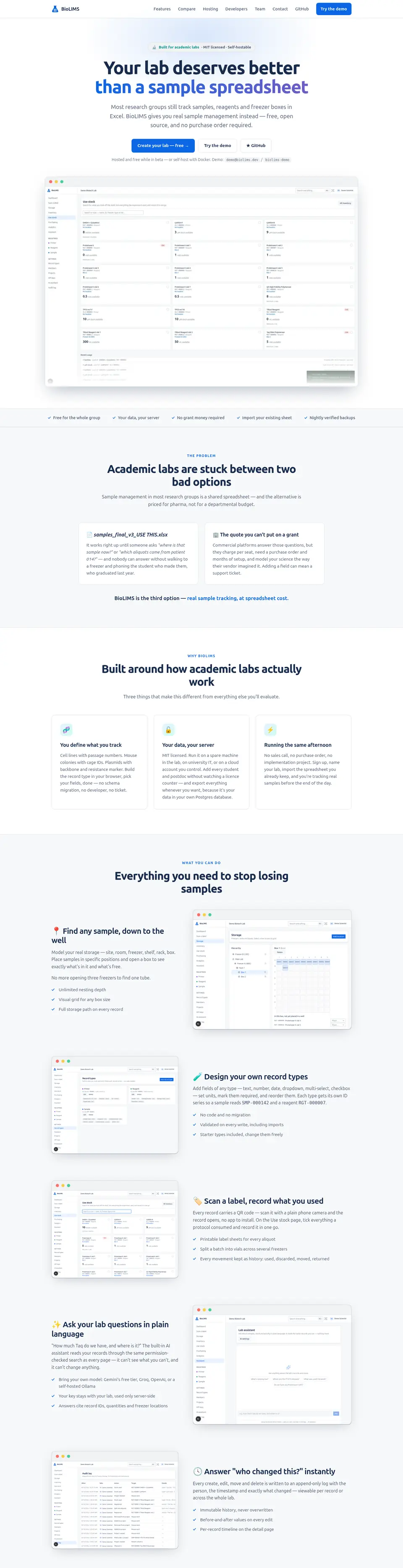 Full homepage of BioLIMS