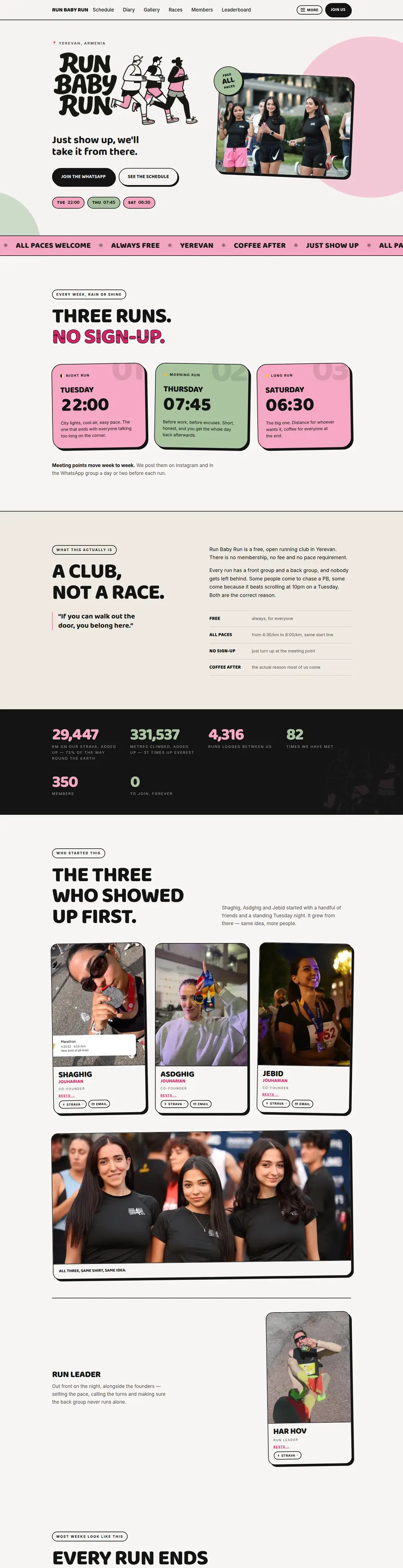 Full homepage of Run Baby Run